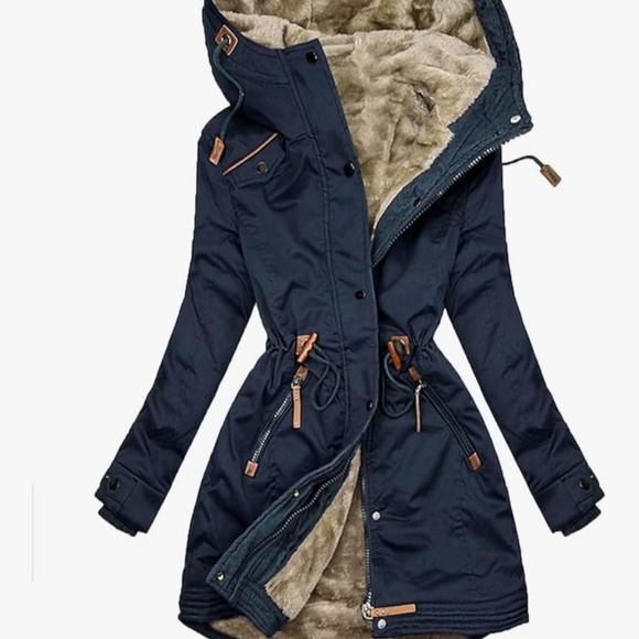 Jackets & Blazers - Women's Navy Parka Coat with Faux Fur Lining